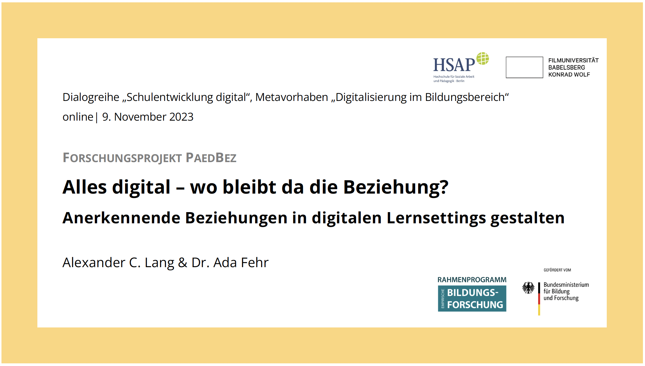 Start-Folie der Projekt-Präsentation (November 2023)